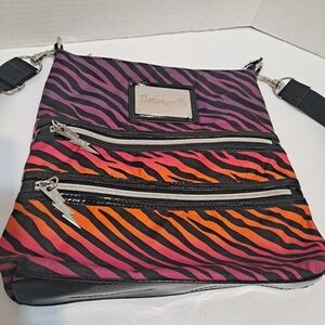 Betsey Johnson "Betseyville" Purple & Orange Zebra Crossbody Bag Lightning Bolt